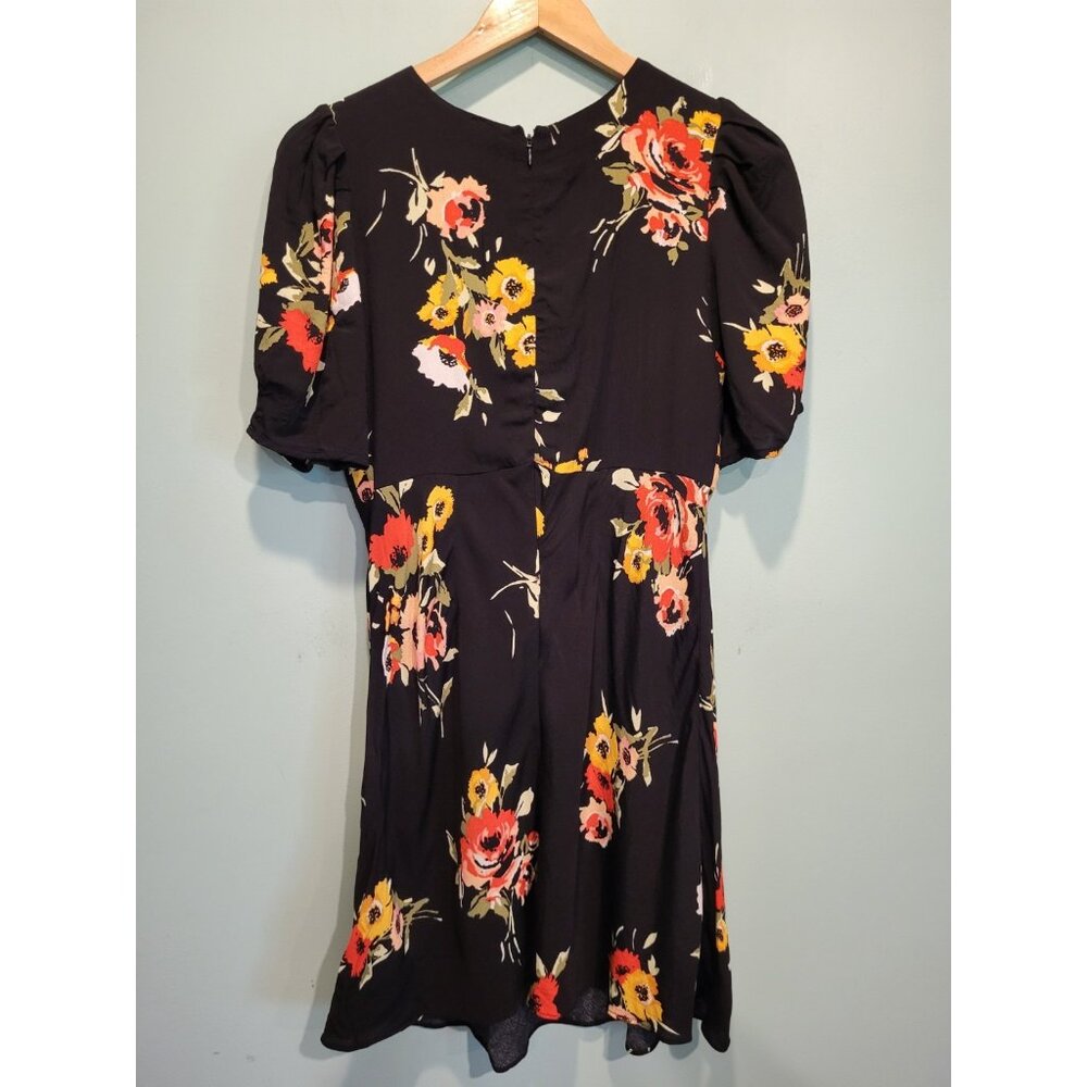 Free People Black Floral Puff Sleeve Babydoll Whimsigoth Fairy Grunge Dress 10 - Picture 4 of 7